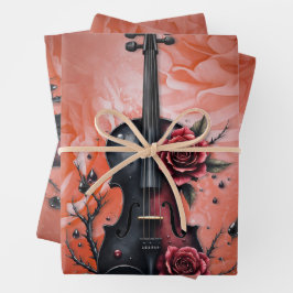 Gotische Geigenblüte mit rote Rosen Geschenkpapier Set