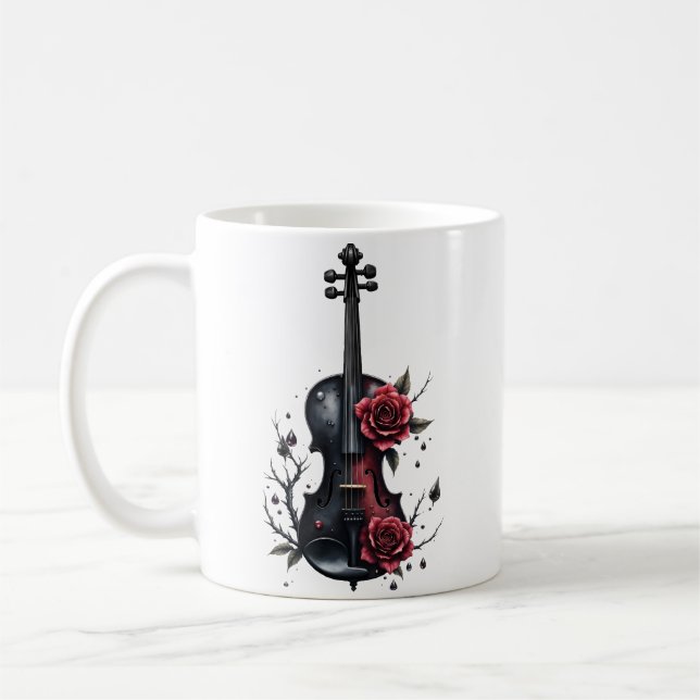 Gotische Geigenblüte mit rote Rosen Kaffeetasse (Links)