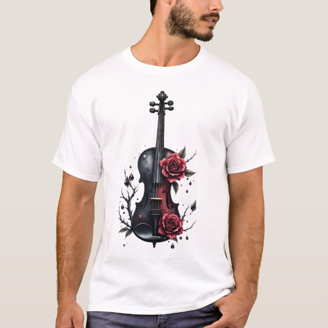 Gotische Geigenblüte mit rote Rosen T-Shirt (Vorderseite)