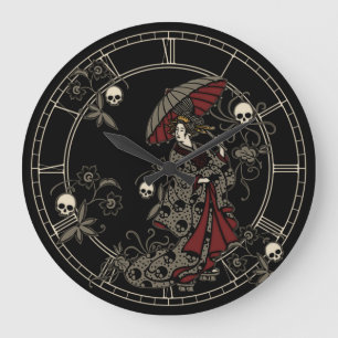 Gotische Geisha Große Wanduhr
