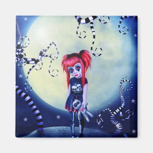 Gotische Girl-Voodoo-Puppe und gruselige Reben Magnet