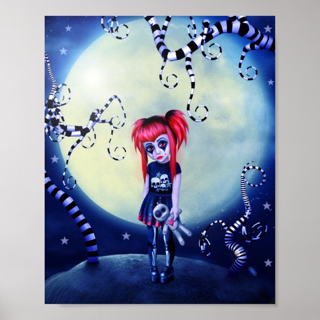 Gotische Girl-Voodoo-Puppe und gruselige Reben Poster (Vorne)