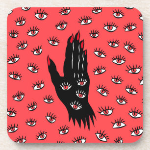 Gotische Halloween Art - Schwarze Hand Spooky Eyes Getränkeuntersetzer