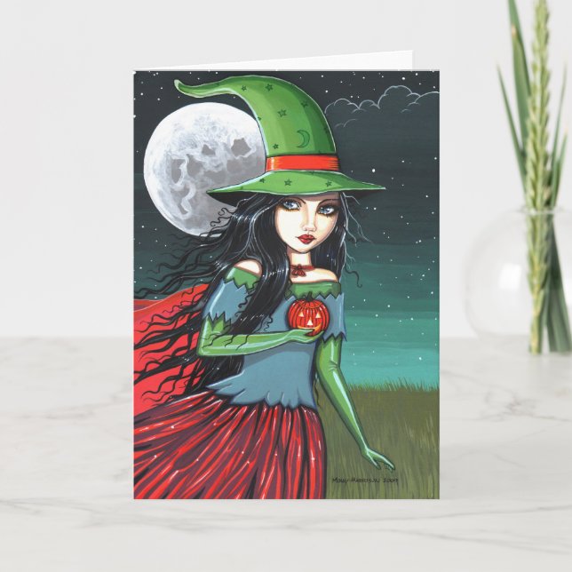Gotische Halloween-Hexe-Karte durch Molly Harrison Karte (Vorderseite)