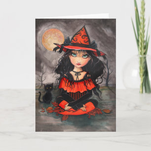Gotische Halloween-Karten-Hexe-Katze Karte