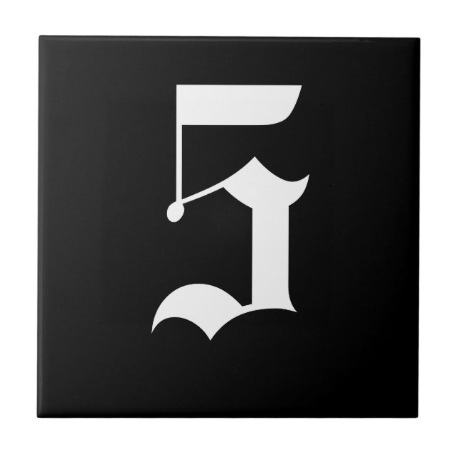 Gotische Hausnummer-Fliese - Weiß auf Schwarzem Fliese (Vorderseite)