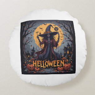 Gotische Hexe unter dem Vollmond - dunkles Hallowe Rundes Kissen