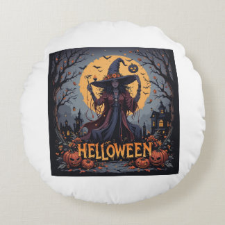 Gotische Hexe unter dem Vollmond - dunkles Hallowe Rundes Kissen