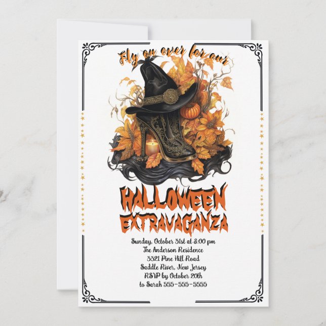 Gotische Hexenstiefel Haloween Einladung (Vorderseite)