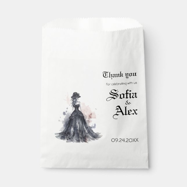 Gotische Hochzeit in Aquarellfarbe Geschenktütchen (Vorderseite)