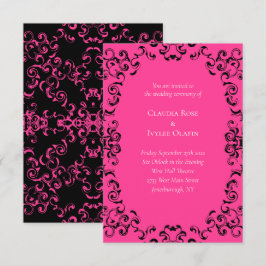 Gotische Hochzeit in Pink und Schwarz Einladung