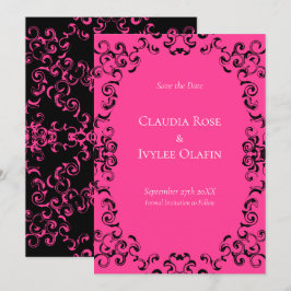 Gotische Hochzeit in Pink und Schwarz Einladung