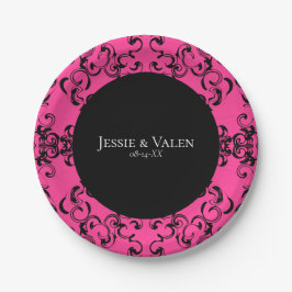 Gotische Hochzeit in Pink und Schwarz Pappteller
