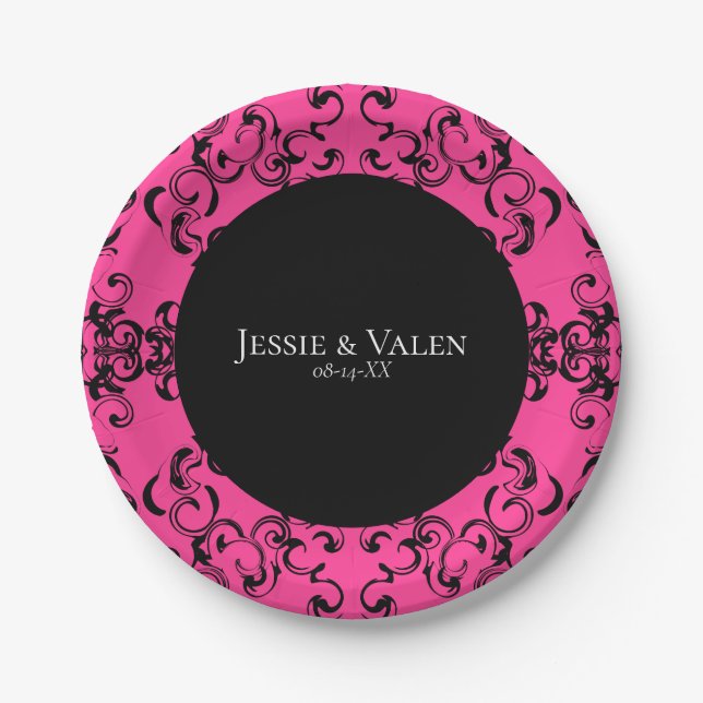 Gotische Hochzeit in Pink und Schwarz Pappteller (Vorderseite)