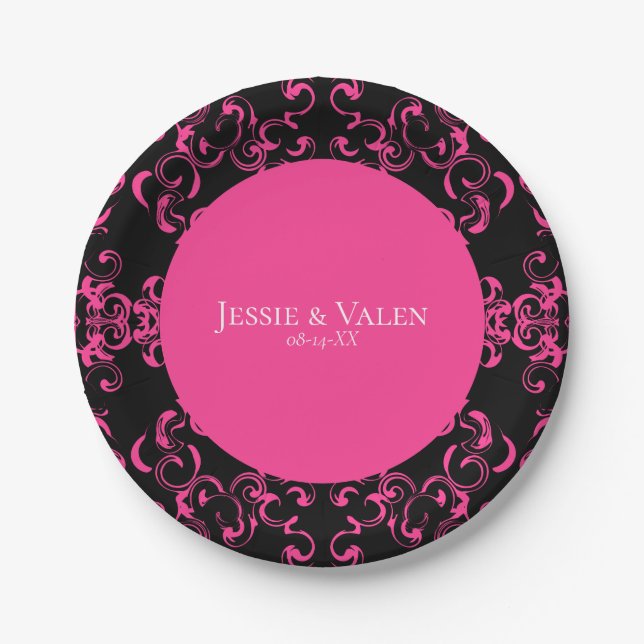 Gotische Hochzeit in Pink und Schwarz Pappteller (Vorderseite)