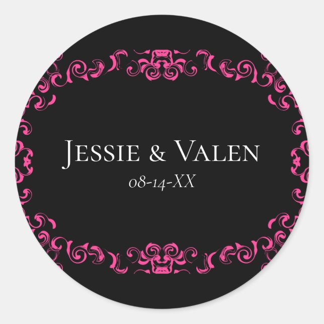 Gotische Hochzeit in Pink und Schwarz Runder Aufkleber (Vorderseite)