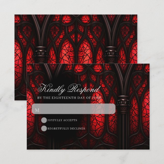 Gotische Hochzeit in Rot und Schwarz RSVP Karte (Vorne/Hinten)