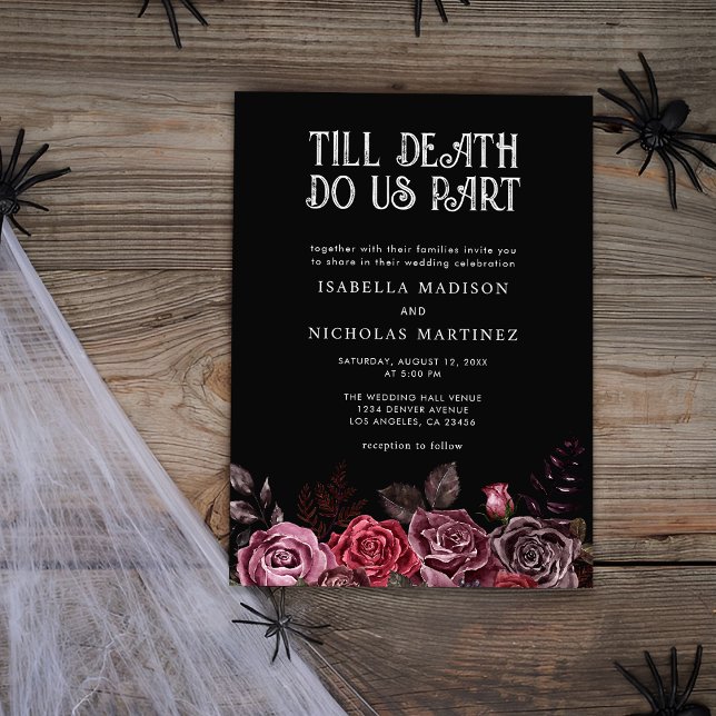 Gotische Hochzeit mit lila Blumengestein Einladung (Von Creator hochgeladen)