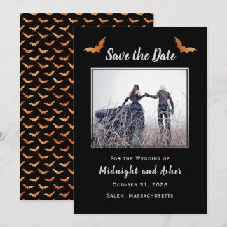 Gotische Hochzeit mit schwarzem Halloween spart da Save The Date