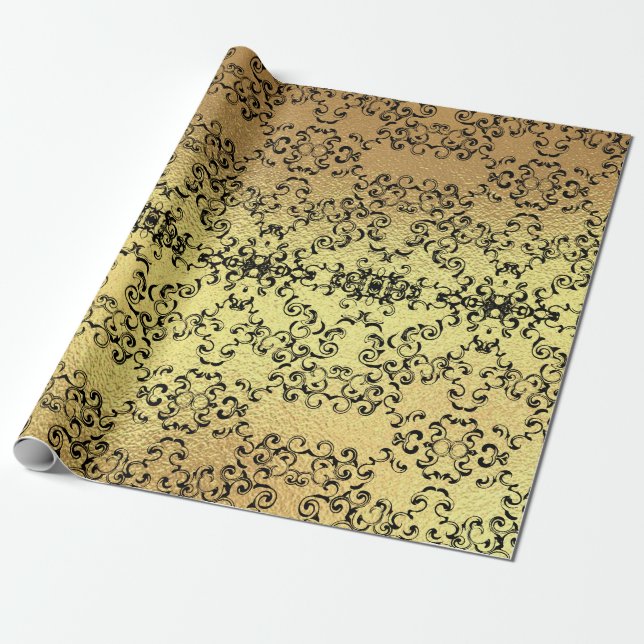 Gotische Hochzeit mit schwarzem Swirl Geschenkpapier (Ungerollt)
