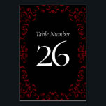 Gotische Hochzeit mit schwarzem Swirl Tischnummer<br><div class="desc">Unser schönes Rot & Schwarz Swirl Gothic Wedding Design ist dunkel,  aber schön mit unserem künstlerischen Scrolldesign. Sie sind in einer Sammlung von mehreren Gegenständen entworfen,  sodass Ihre gesamte Hochzeit mit dem gleichen Stil koordiniert werden kann!</div>