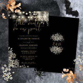 Gotische Hochzeit mit schwarzen und goldenen Rosen Einladung