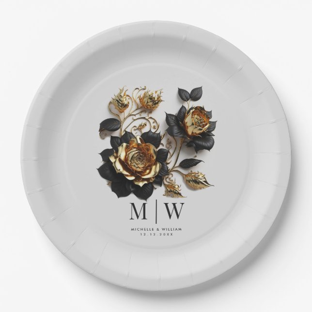 Gotische Hochzeit von Black Gold-Rose Pappteller (Vorderseite)