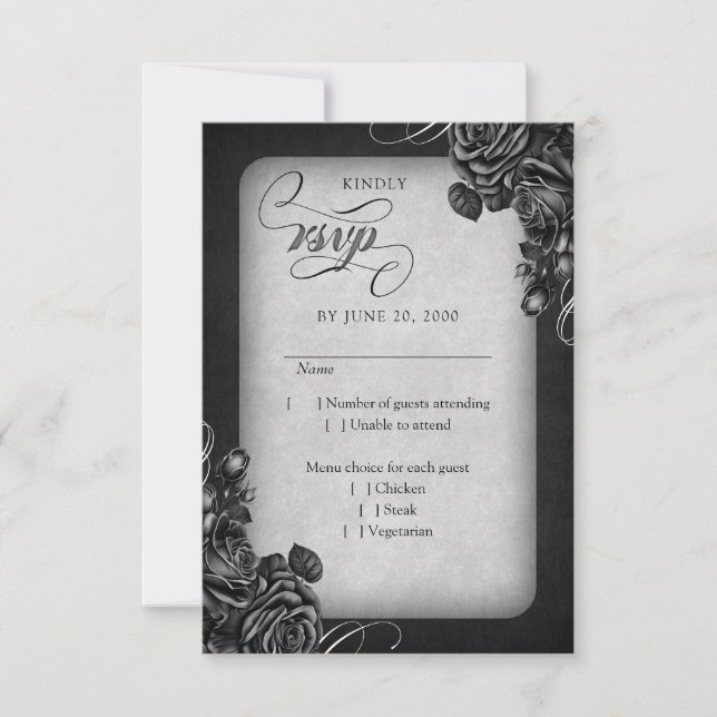 Gotische Hochzeit von Schwarzen Rose RSVP Karte (Vorderseite)