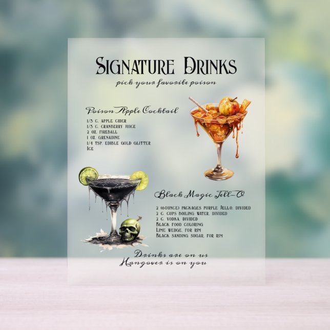 Gotische Hochzeit Whimsigoth Signature Drinks unte Acrylschild (Neutral)