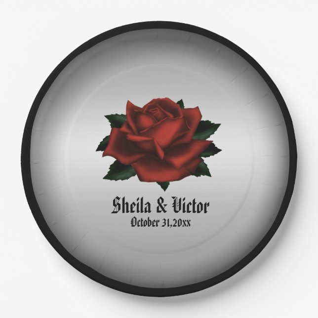 gotische Hochzeitnamen und Datumspapierplatte der  Pappteller (Vorderseite)