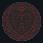 Gotische Hochzeitsaufkleber für Rotes und Schwarze Runder Aufkleber<br><div class="desc">Unsere schönen roten und schwarzen Herz-Gothic-Hochzeitskleber sind dunkel,  aber schön mit unserem künstlerischen Scrolldesign. Sie sind in einer Sammlung von mehreren Gegenständen entworfen,  sodass Ihre gesamte Hochzeit mit dem gleichen Stil koordiniert werden kann!</div>