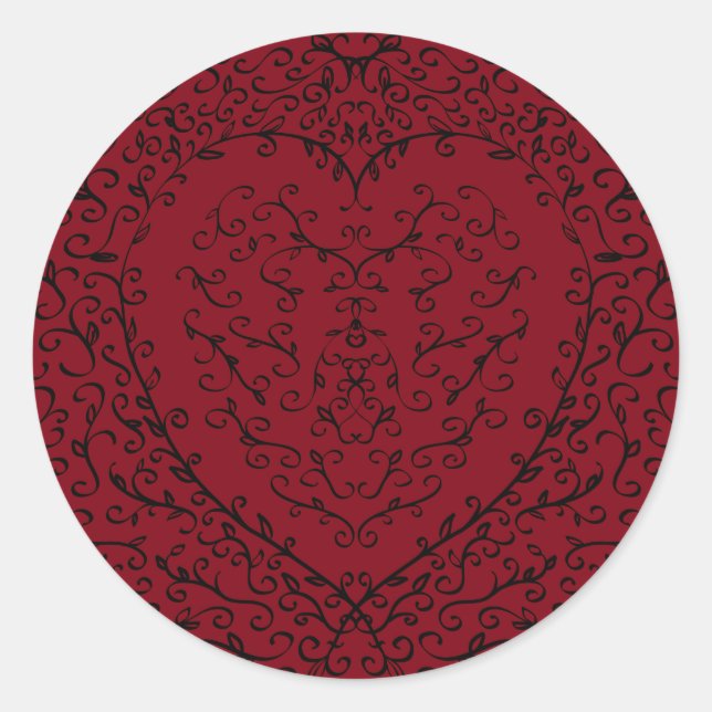 Gotische Hochzeitsaufkleber für Rotes und Schwarze Runder Aufkleber (Vorderseite)