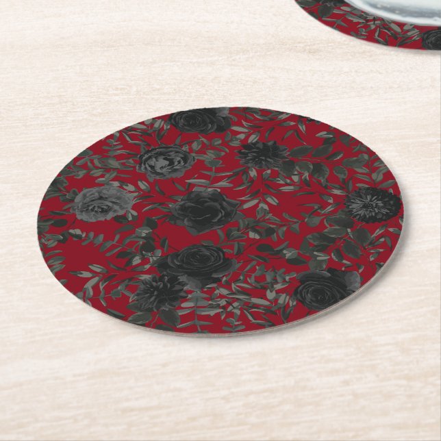 Gotische Hochzeitsfeier in Rot und Schwarz-Rose-Un Runder Pappuntersetzer (Angewinkelt)