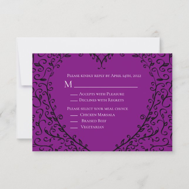 Gotische Hochzeitskarte für lila und schwarzes Her Einladung (Vorderseite)