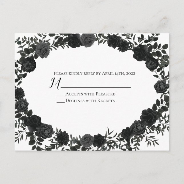 Gotische Hochzeitskarte mit weißer und schwarzer R Postkarte (Vorderseite)