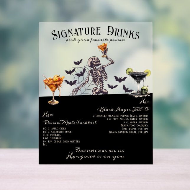 Gotische Hochzeitskelettsignatur Getränke signiere Acrylschild (Neutral)