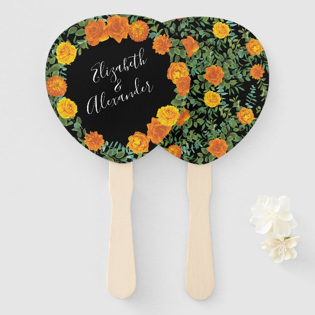 Gotische Hochzeitskollektion aus Schwarz und Orang Fächer (Vorne und Hinten)