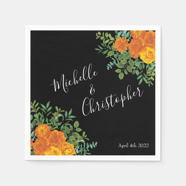Gotische Hochzeitskollektion aus Schwarz und Orang Serviette (Vorderseite)
