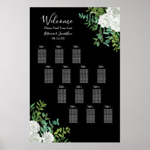 Gotische Hochzeitssitzkarte für Schwarz-Weiß-Rosen Poster