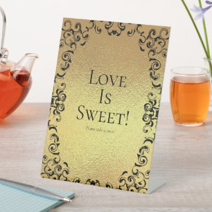 Gotische Hochzeitstil-Süßigkeiten mit Gold & Black Sockelschild