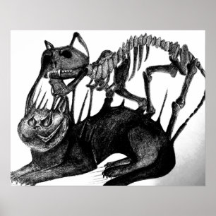 Gotische Horrorkunst - Katzenskelettplakat Poster