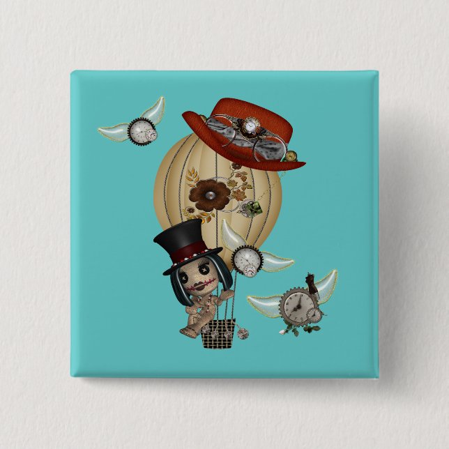 gotische Jugendstil-Heißluftballon Steampunk Art Button (Vorderseite)