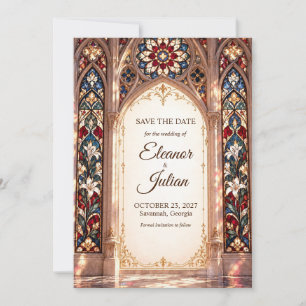 Gotische Kathedrale Blumen Buntglas Hochzeit Save The Date