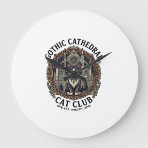 Gotische Kathedrale Katze Katze Grafik T-Shirt Kun Große Wanduhr