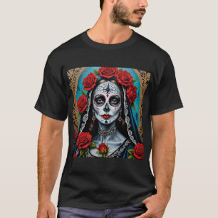 Gotische Katrina mit Rose Tag des Toten T-Shirts