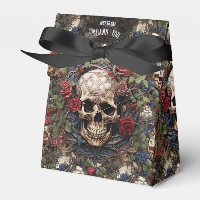 Gotische Keltische Skulle und Rose Biker Hochzeit Geschenkschachtel (Vorderseite)
