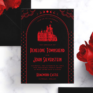 Gotische Kunst Deco Rotes Schwarzes Schloss Hochze Einladung