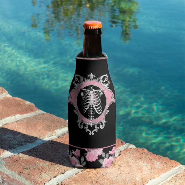 Gotische Liebe | Rosa und schwarze Skelette Herz B Flaschenkühler (In Situ Pool)