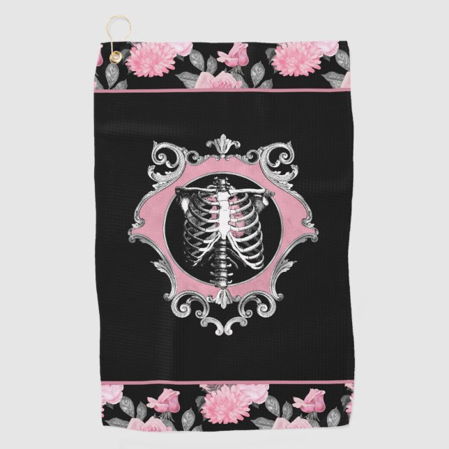 Gotische Liebe | Rosa und schwarze Skelette Herz B Golfhandtuch (Vorderseite)
