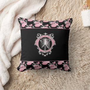 Gotische Liebe Rosa und schwarze Skelette Herz B Kissen